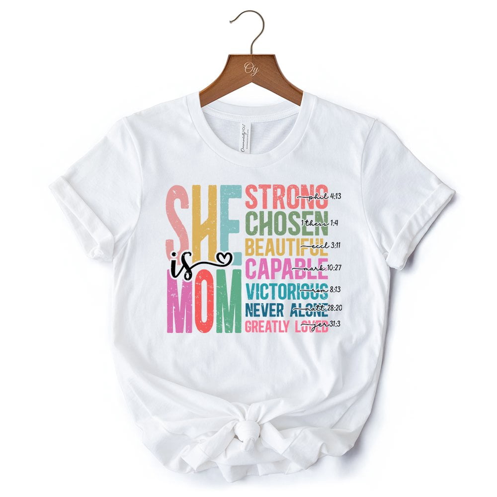 Inspirational Christian Mom T-Shirt, Affirmation White Tee for Strong and Motivated Mothers